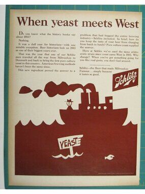 Print Ad Schlitz Beer Pure Culture Vintage 1960s Brewing When Yeast Meets West